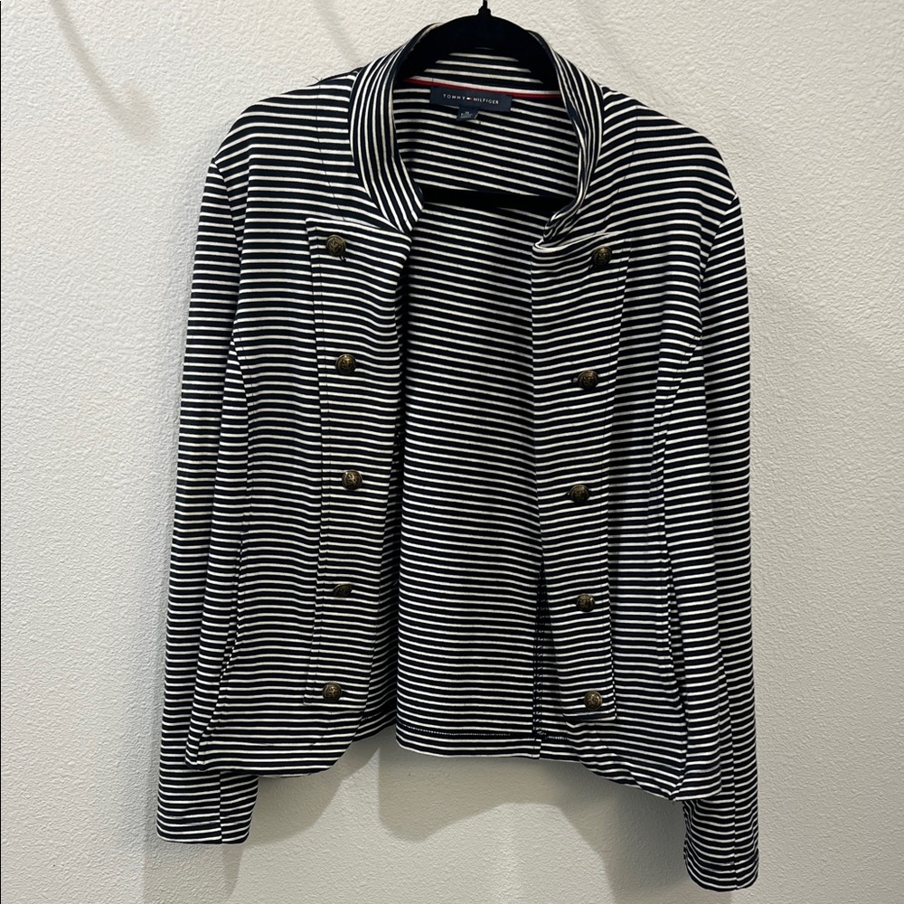 Tommy Hilfiger Navy & White Striped Military-Style Blazer